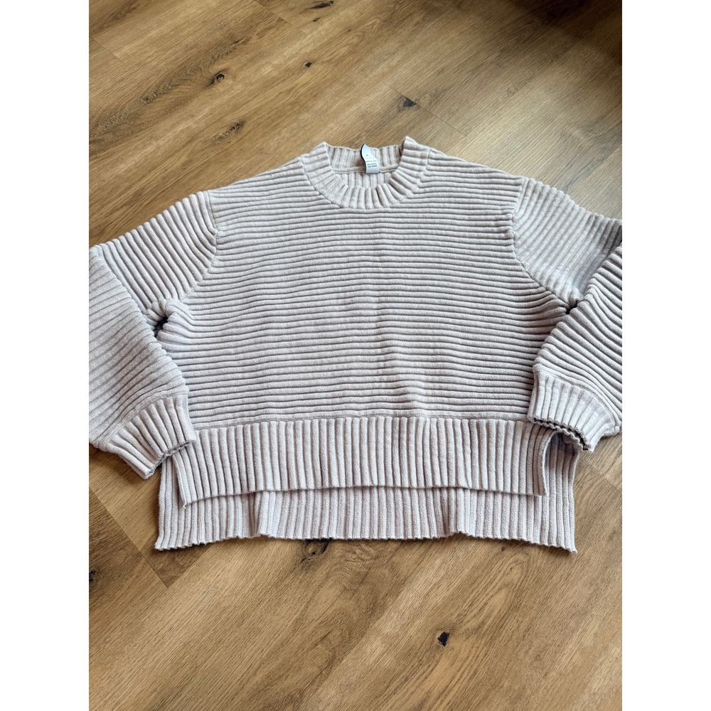 Varley Womens Ribbed Cotton Knit Sweater Oatmeal Beige Side Zip High Low Size M